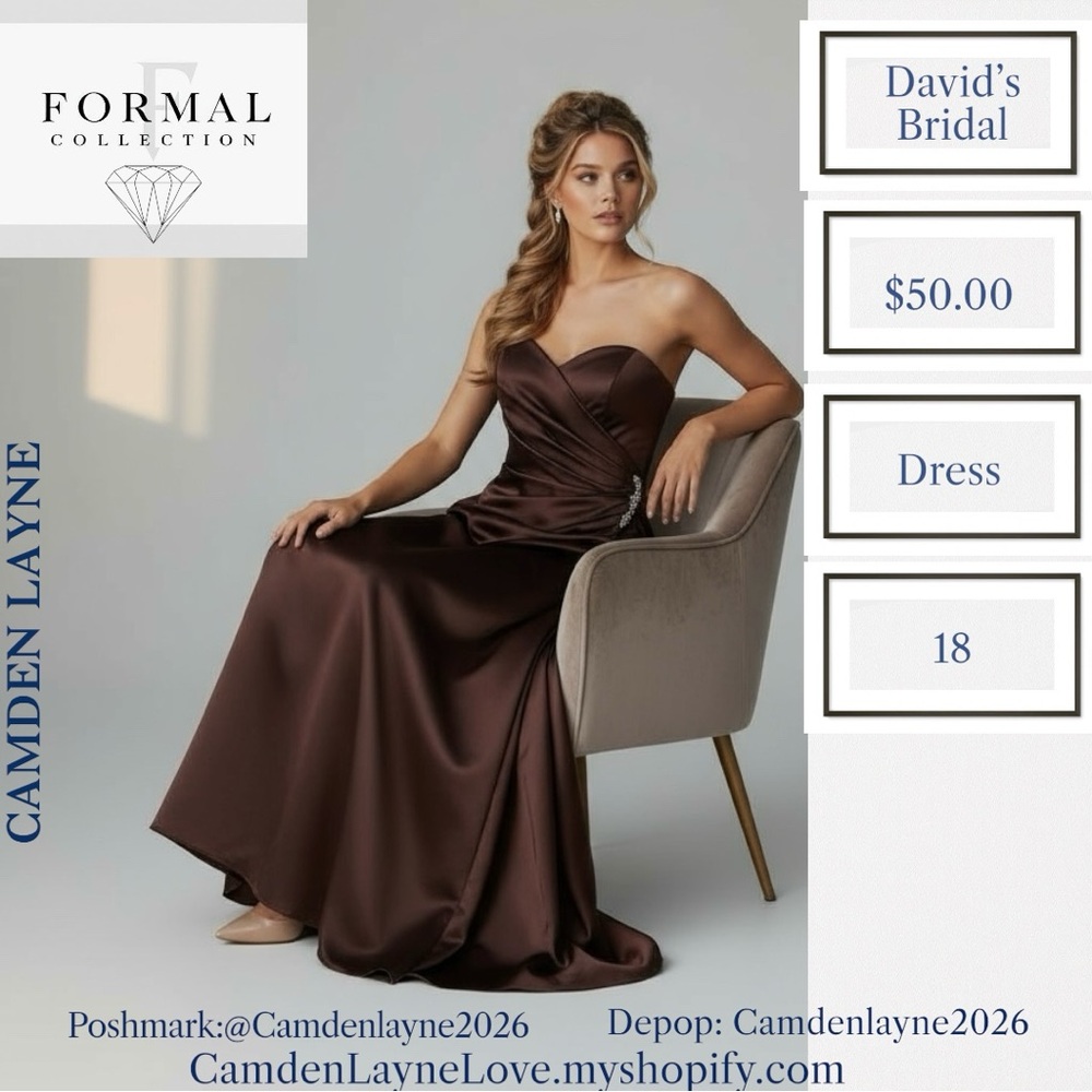 David's Bridal Chocolate Strapless Gown - Picture 3 of 11
